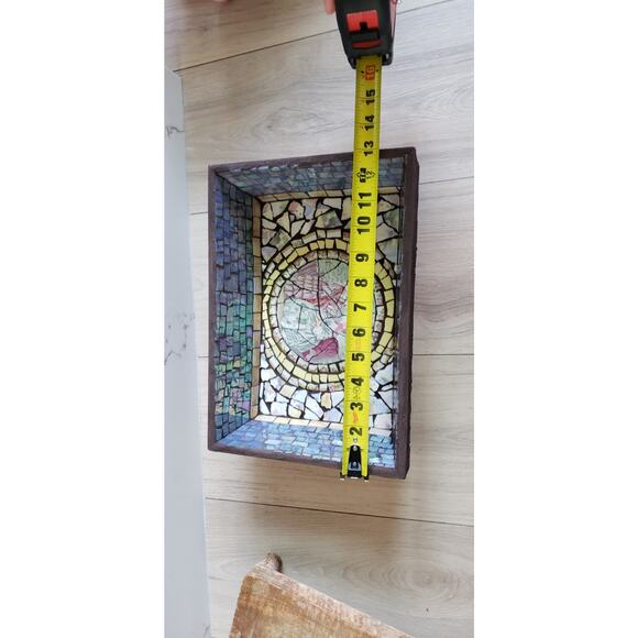 VTG Mosaic Wood Box Victorian Ladies Scene Mother of Pearl Tile Inlay MCM Decor - Picture 11 of 11